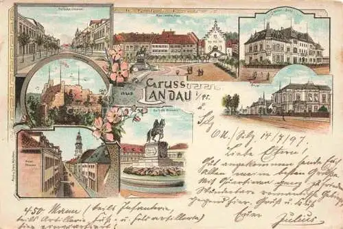 AK / Ansichtskarte  LANDAU  PFALZ Ostbahnstrasse Madenburg Marktstrasse Luitpold-Brunnen Max-Josephs-Platz Institut Litho