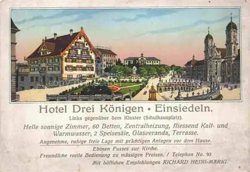 AK / Ansichtskarte EINSIEDELN__SZ Hotel Drei Koenigen Schulhausplatz Kloster Kuenstlerkarte 