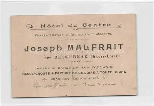 AK / Ansichtskarte Retournac_Yssingeaux_43_Haute Loire Hotel du Centre Carte de Visite 