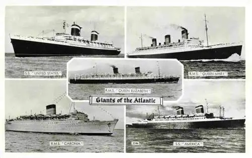 AK / Ansichtskarte  Dampfer Oceanliner Giants of the Atlantic R.M.S. Queen Elizabeth S.S. United States R.M.S. Queen Mary R.M.S. Caronia S.S. America