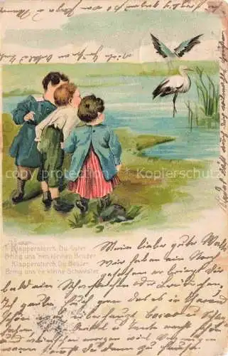 AK / Ansichtskarte  Storch Stork Cigogne Ciguena Kinder Litho