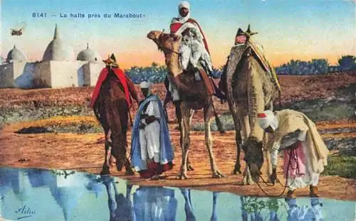 AK / Ansichtskarte  Kamele  Camel Chameau-- la halte pres Marabout Marokko Afrika