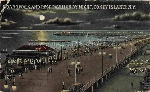 AK / Ansichtskarte  Coney Island New York Boardwalk and Rest Pavillon by night