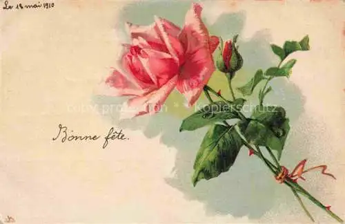 AK / Ansichtskarte  Rosen Roses Rosas-- Litho Rosa Nonne fete