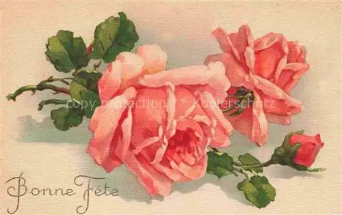 AK / Ansichtskarte  Rosen Roses Rosas-- Litho Rosa Bonne fete