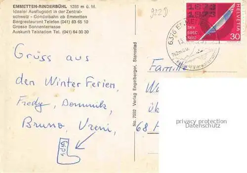AK / Ansichtskarte  Emmetten Nidwalden NW Ausflugsort Rinderbuehl Bergrestaurant Gondelbahn Wintersport Alpen