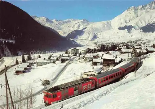 AK / Ansichtskarte  Bugnei GR Winterpanorama Blick gegen Skigebiet von Milez und Oberalp-Pass Eisenbahn