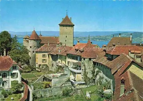 AK / Ansichtskarte  Morat Murten FR Motiv Altstadt mit Kirche Seeblick