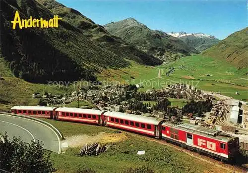 AK / Ansichtskarte  Andermatt UR Panorama mit Furka-Oberalp-Bahn