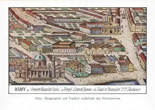 AK / Ansichtskarte  WIEN AT Buergerspital und Friedhof ausserhalb des Kaerntnertores Aquarell