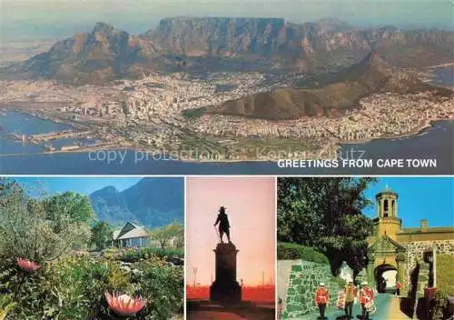 AK / Ansichtskarte  Cape-Town Kaapstad Kapstadt South-Africa RSA from the air The famous Kirstenbosch Botanical Gardens Van Riebeecks statue and the entrance to the Castle