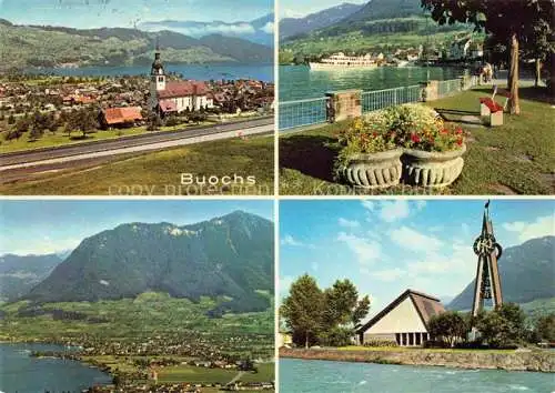 AK / Ansichtskarte  Buochs Panorama Uferpromenade am Vierwaldstaettersee Kirche Luftaufnahme