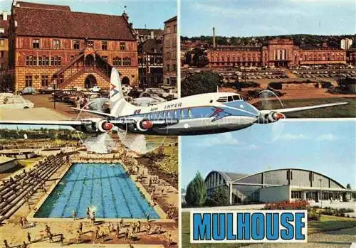 AK / Ansichtskarte  MULHOUSE Muehlhausen 68 Alsace Teilansichten Bahnhof Freibad Flughafen Air Inter Passagierflugzeug