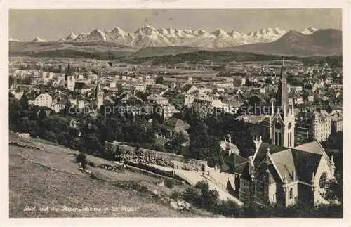 AK / Ansichtskarte  Biel Bienne BE Stadtpanorama und die Alpen