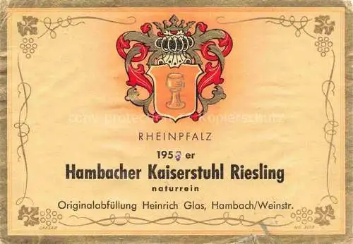 AK / Ansichtskarte  Hambach  Neustadt Weinstrasse Hambacher Kaiserstuhl Riesling Wein Wappen