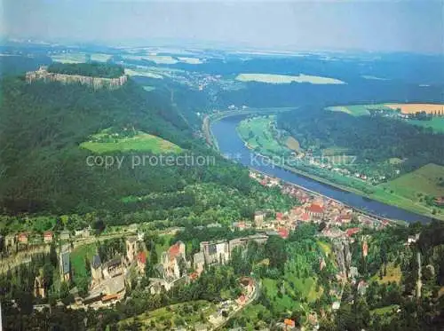 AK / Ansichtskarte  Koenigstein Saechsische Schweiz Sachsen Panorama Stadt und Festung Koenigstein