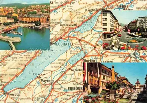 AK / Ansichtskarte  Biel Bienne BE Les trois lacs Bienne Neuchâtel Morat Landkarte