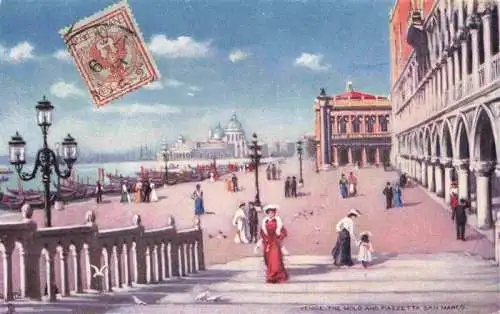 AK / Ansichtskarte  Briefmarken auf Postkarte Timbres Postage Francobollo-- Venice Venedig the Molo and Piazzette San Marco