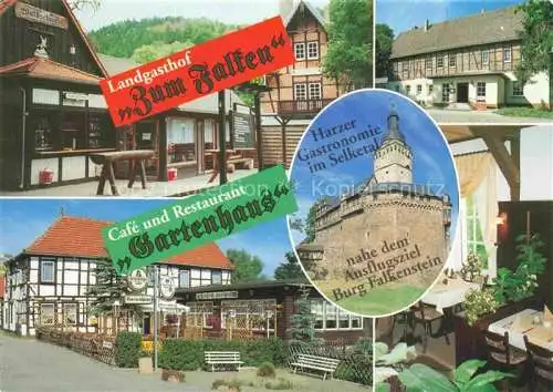 AK / Ansichtskarte  Falkenstein Harz Landgasthof zum FAlken Café Restaurant Gartenhaus Burg Falkenstein