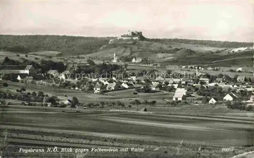 AK / Ansichtskarte  Poysbrunn Poysdorf Weinviertel Niederoesterreich AT Panorama Blick gegen Falkenstein mit Ruine