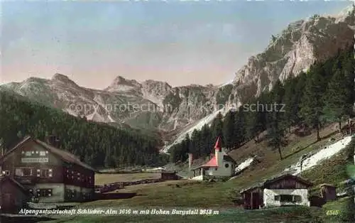 AK / Ansichtskarte  Neustift  Stubaital Tirol AT Alpengastwirtschaft Schlickeralm Blick gegen Hohen Burgstall Stubaier Alpen