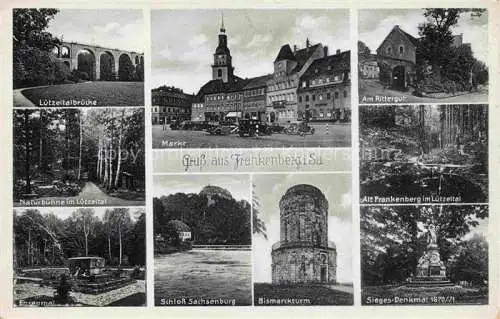 AK / Ansichtskarte  Frankenberg  Sachsen Luetzeltalbruecke Naturbuehne Luetzeltal Ehrenmal Markt Schloss Sachsenburg Bismarckturm Rittergut Waldpartie Siegesdenkmal