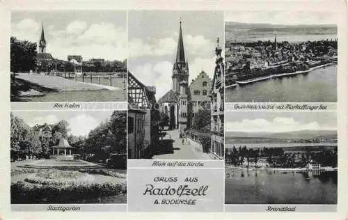 AK / Ansichtskarte  Radolfzell Bodensee Partie am Hafen Stadtgarten Kirche Markelfinger See Strandband Luftaufnahmen