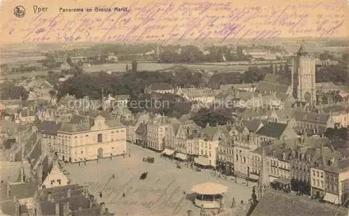 AK / Ansichtskarte  Yper Ypern Ypres Ieper Belgie Panorama en Groote Markt Pruefstempel