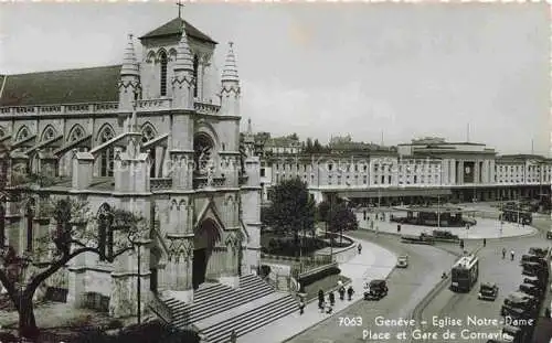 AK / Ansichtskarte  GENEVE Genf GE Eglise Notre-Dame Place et Gare de Cornavin