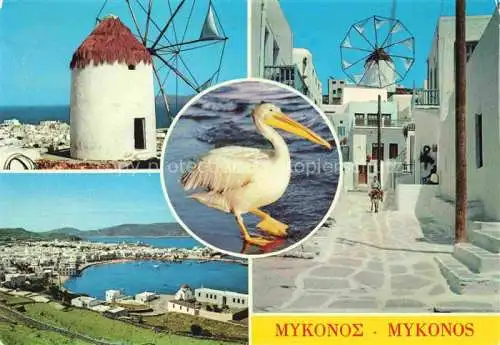 AK / Ansichtskarte  Mykonos Micono Myconos Greece Windmuehle Pelikan Panorama Ortspartie