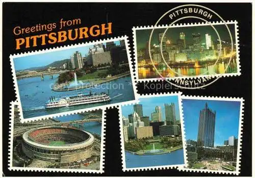 AK / Ansichtskarte  Pittsburgh Pennsylvania USA River Boat Stadium Point State Park Fountain Golden Triangle Buildings P.P.G. Complex Market Square