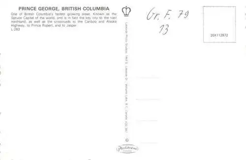 AK / Ansichtskarte  Prince George British Columbia Canada Fliegeraufnahme