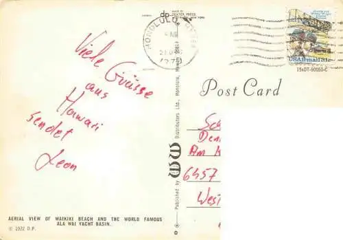 AK / Ansichtskarte  Waikiki Honolulu Hawaii USA Waikiki Beach and Ala Wai Yacht Basin Fliegeraufnahme