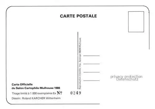 AK / Ansichtskarte  MULHOUSE Muehlhausen 68 Alsace Carte Officielle du Salon Cartophile Musées Dessin Roland Karcher Kuenstlerkarte