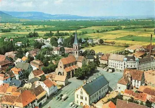 AK / Ansichtskarte  Soultz Elsass Sulz Guebwiller 68 Haut-Rhin La Mairie et l'église vue aérienne