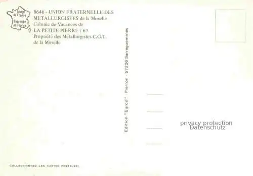 AK / Ansichtskarte  La-Petite-Pierre Luetzelstein 67 Alsace Union Fraternelle des Metallurgistes de la Moselle