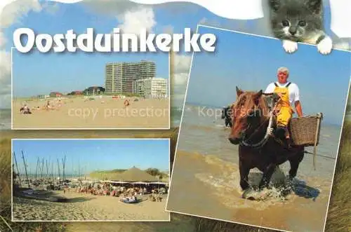 AK / Ansichtskarte  Oostduinkerke Koksijde Belgie Strand Restauration Krabbenfischer zu Pferd