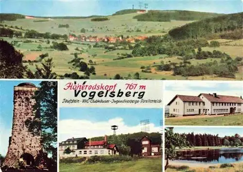 AK / Ansichtskarte  Hoherodskopf Schotten Hessen Panorama Taufstein VHC Clubhaeuser Jugendherberge Forellenteich