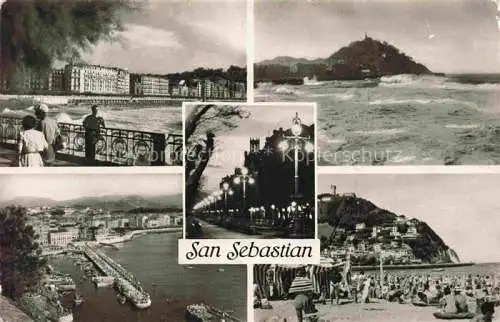 AK / Ansichtskarte  SAN SEBASTIAN  DONOSTIA Saint-Sebastien Pais Vasco ES Vista desde el Paseo de la Concha Barrio de Gros Monte Urgull Plac de Ondarreta Avenida de Espana de noche