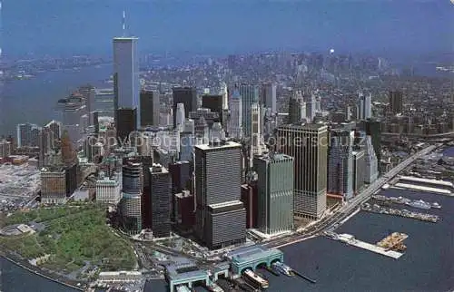 AK / Ansichtskarte  Manhattan  NEW YORK USA Lower Manhatten Panorama Skyline Financial District World Trade Center Battery Park Staten Island Ferry aerial view