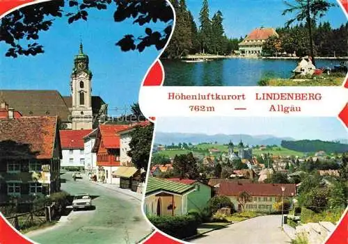 AK / Ansichtskarte  Lindenberg Allgaeu Ansicht mit Kirche Partie am Wasser Panorama