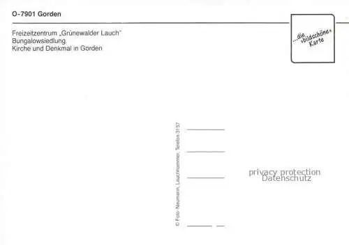 AK / Ansichtskarte  Gorden Freizeitzentrum Gruenewalder Lauch Bungalowsiedlung Kirche Denkmal