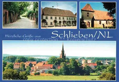 AK / Ansichtskarte  Schlieben Kellerstrasse Rathaus Kirche Krassig Ortsansicht mit Kirche