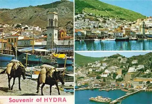 AK / Ansichtskarte  Hydra Ydra Hidra Idra Greece Hafen Fischkutter Lasttiere Panorama Hafen Luftaufnahme
