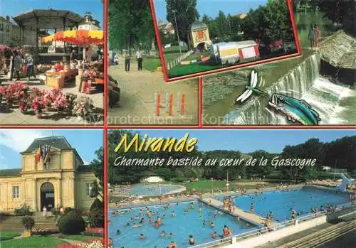 AK / Ansichtskarte  Mirande 32 Gers Place Kiosque Marché Jeux de quilles Camping Hôtel de Ville Piscine