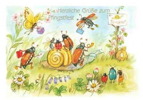 AK / Ansichtskarte  Maikaefer Cockchafer Hanneton-- Pfingstfest Schnecke Schmetterling 