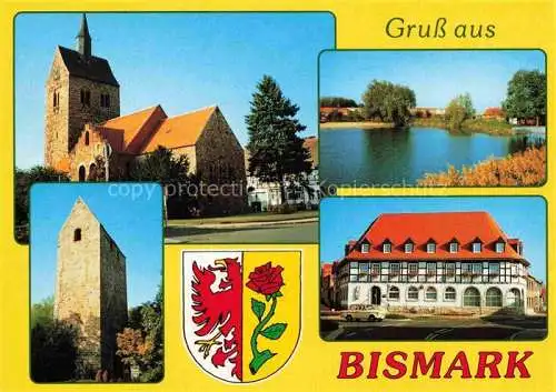 AK / Ansichtskarte  Bismark Altmark Stendal Sachsen-Anhalt Stadtkirche Badeanstalt Turmruine Goldene Laus Sparkasse