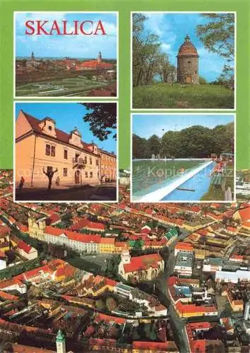 AK / Ansichtskarte  Skalica Skalitz SK Franziskanerkloster Rotunde St. Georg Kurhaus Bibliothek Schwimmbad Luftaufnahme