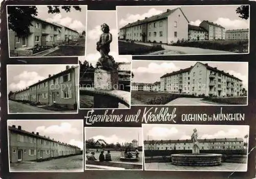 AK / Ansichtskarte  Olching Eigenheime und Kreisblock Brunnen Statue