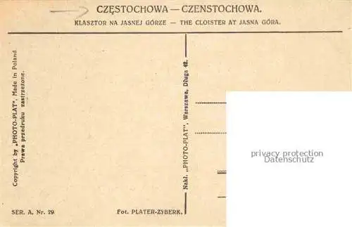 AK / Ansichtskarte  CZESTOCHOWA Tschenstochau PL Klasztor na Jasnej Górze Kloster